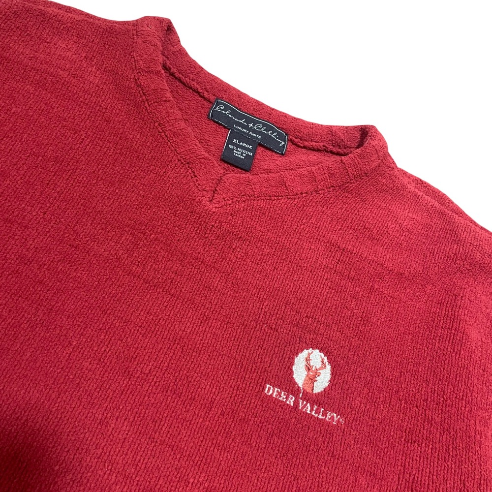 Colorado Clothing‎ Deer Valley Chenille Sweater Mens XL Red V-Neck Knit Pullover
